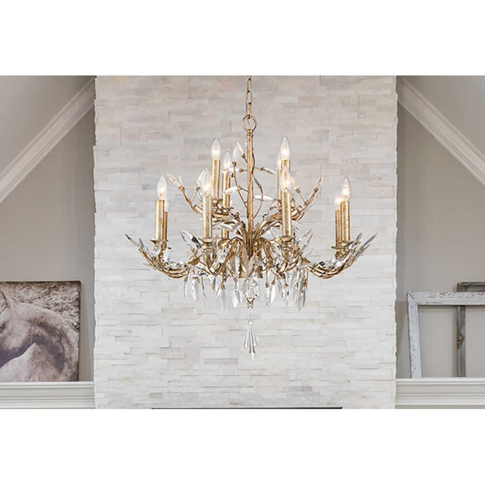Lucas McKearn Flambeau 12Lt Chandelier, Silver/Glaze/Flower Inspired
