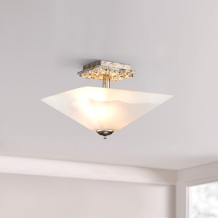 Lucas McKearn Star 2Lt Flush Mount, Silver/WH Inside Etched Outside