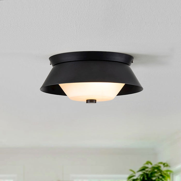 Lucas McKearn Bowtie 2 Light Flush Mount, Matte Black/Opal Etched