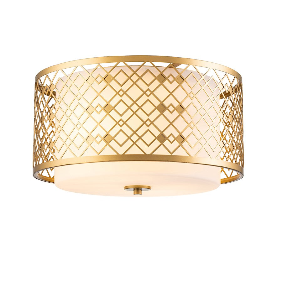 Lucas McKearn Ziggy 2 Light Flush Mount, Laquered Gold/Opal Etched - FM1185LG-2