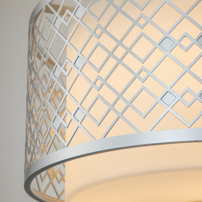 Lucas McKearn Ziggy 2Lt Flush Mount, Laquered Silver/Opal Etched