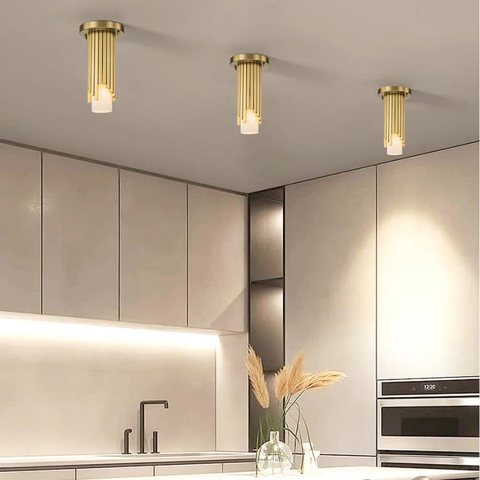 Lucas McKearn Marvel 1 Light Flush Mount, Aged Brass/Opal