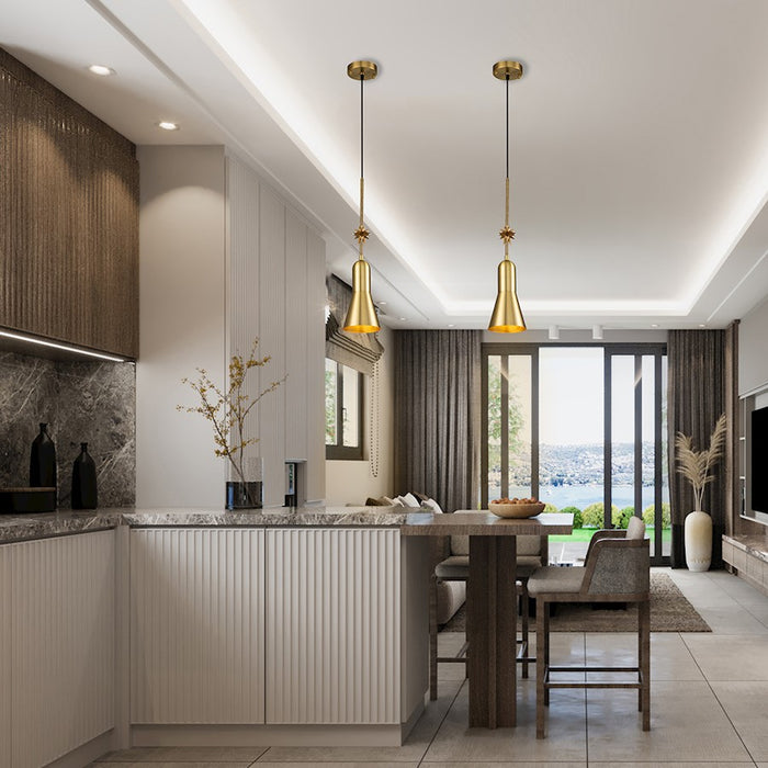 Lucas McKearn Etoile 1 Light Pendant, Aged Brass