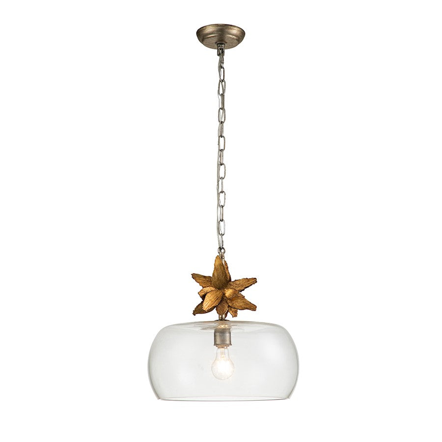 Lucas McKearn Toissant 1 Light Pendant, Gold Leaf/Silver Leaf/Clear - PD1005G-1