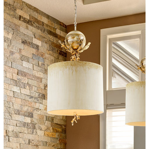 Lucas McKearn Trellis 1Lt Pendant, Putty/Silver/Ivory Dripped Glaze