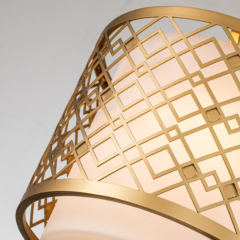 Lucas McKearn Ziggy 2 Light Mini Pendant, Laquered Gold/Opal Etched