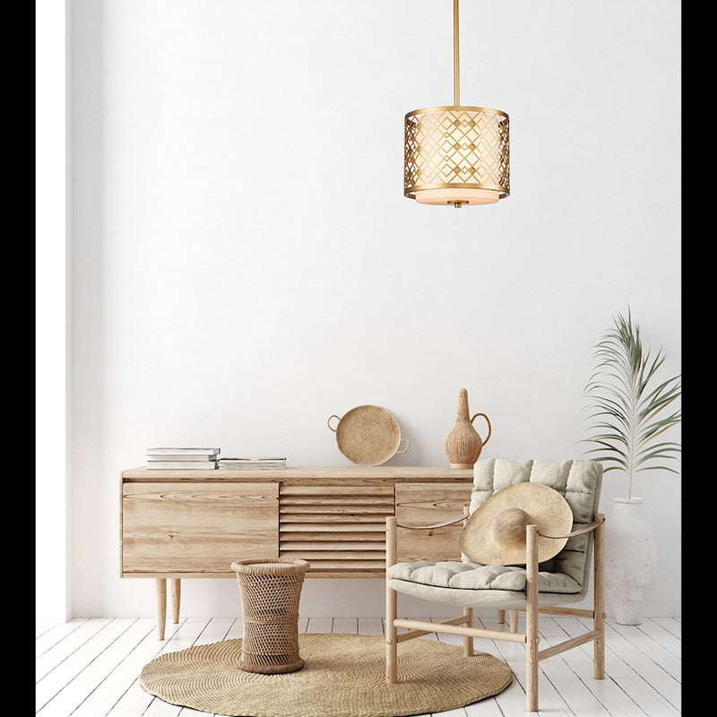 Lucas McKearn Ziggy 2 Light Mini Pendant, Laquered Gold/Opal Etched