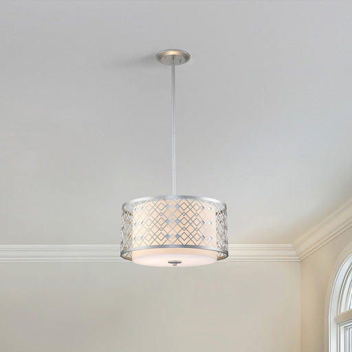 Lucas McKearn Ziggy 2 Light Pendant, Laquered Silver/Opal Etched