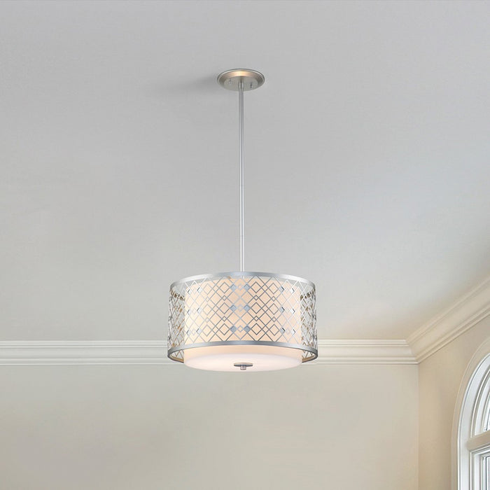 Lucas McKearn Ziggy 2 Light Pendant, Laquered Silver/Opal Etched