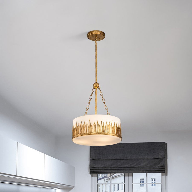 Lucas McKearn Sawgrass 2 Light Pendant, Gold Leaf/Opal Etched