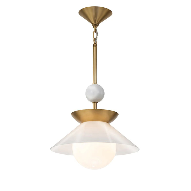 Lucas McKearn Saucer 1 Light 15" Pendant, Aged Brass/Opal - PD30210-14