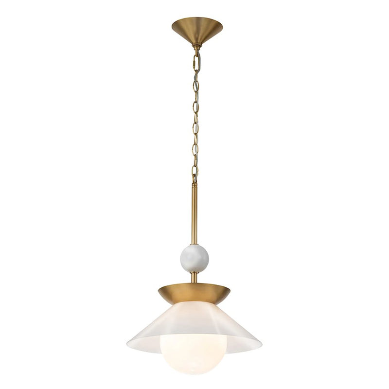 Lucas McKearn Saucer 1 Light 15" Pendant, Aged Brass/Opal