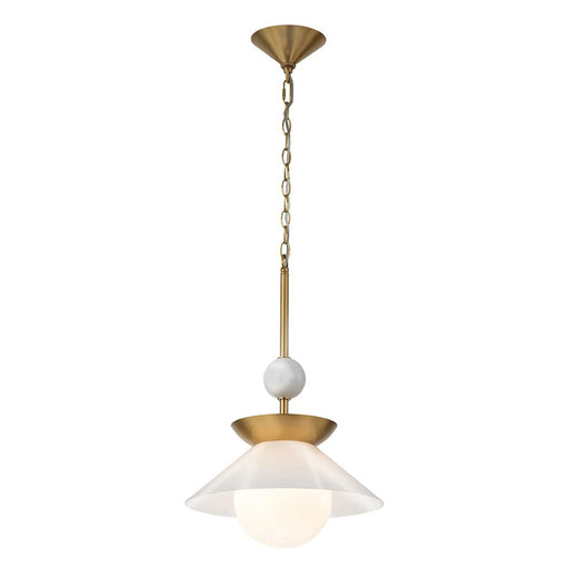 Lucas McKearn Saucer 1 Light 15" Pendant, Aged Brass/Opal
