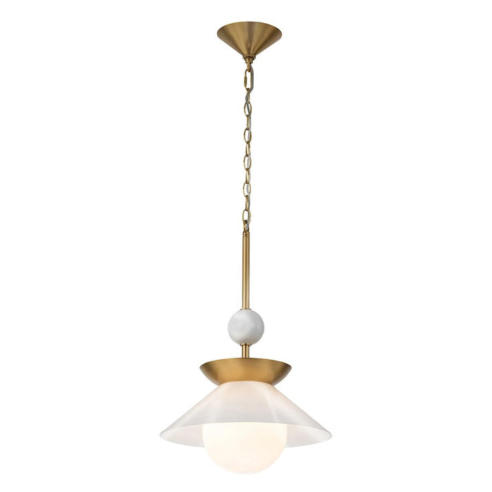 Lucas McKearn Saucer 1 Light 15" Pendant, Aged Brass/Opal