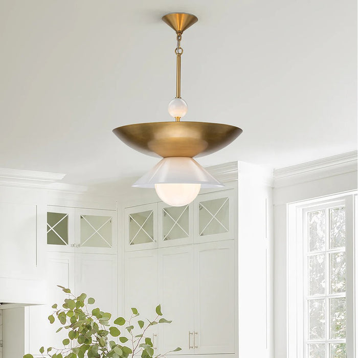 Lucas McKearn Saucer 1 Light 20" Pendant, Aged Brass/Opal