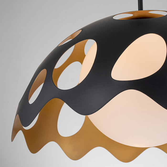 Lucas McKearn Pebbles 1 Light 15" Pendant, Black/Frosted Glass