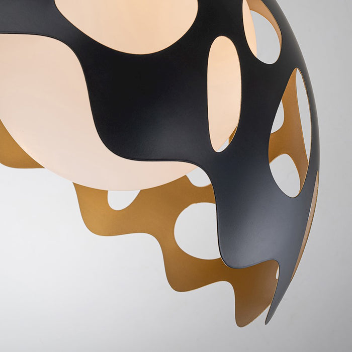 Lucas McKearn Pebbles 1 Light 15" Pendant, Black/Frosted Glass