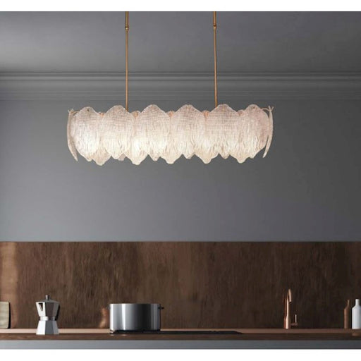 Lucas McKearn Acanthus 9Lt Oval Pendant, Clear Textured Glass/Brass