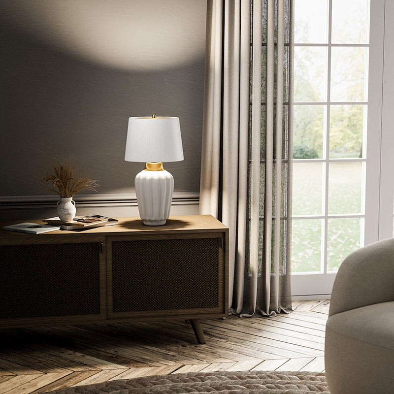 Lucas McKearn Bexley 1Lt Table Lamp, White/Ivory/Brass