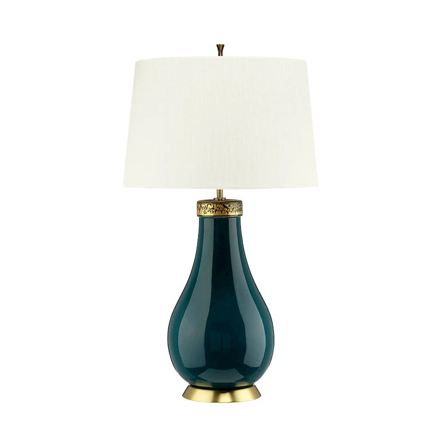 Lucas McKearn Havering 1Lt Table Lamp, Turquoise/Brass/Ivory - QN-HAVERING-TLIV