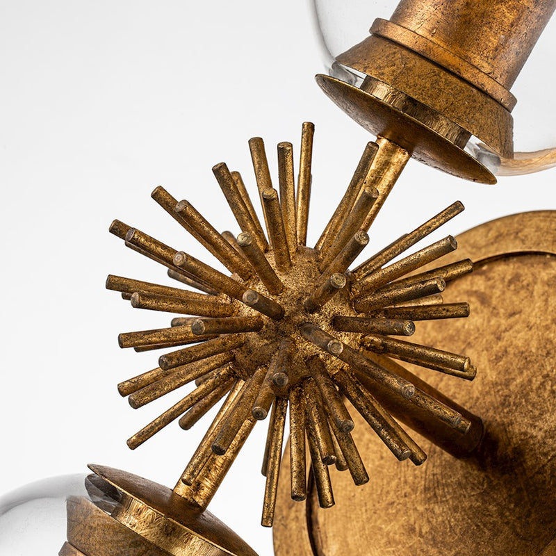 Lucas McKearn Staring 2 Light Sconce, Gold Leaf/Clear/Gold Trim