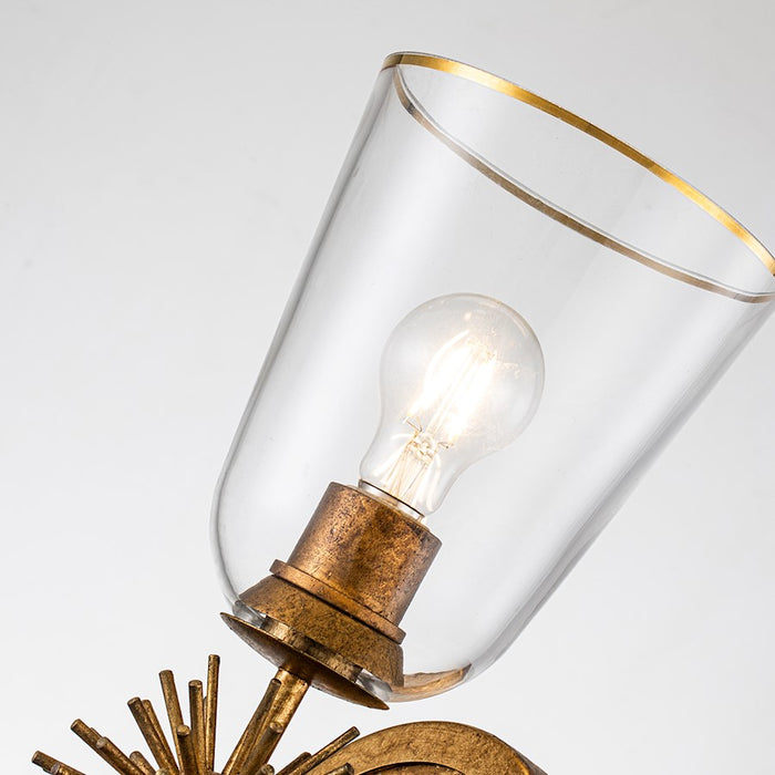 Lucas McKearn Staring 2 Light Sconce, Gold Leaf/Clear/Gold Trim