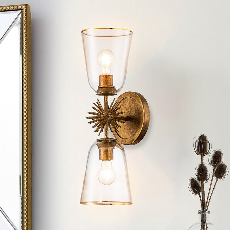 Lucas McKearn Staring 2 Light Sconce, Gold Leaf/Clear/Gold Trim