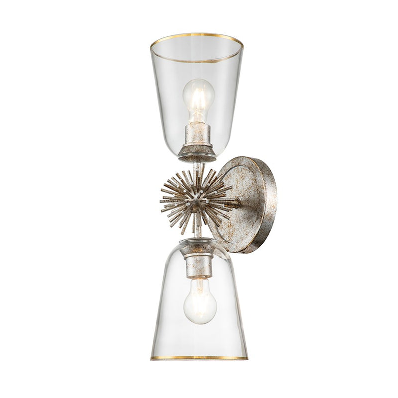 Lucas McKearn Staring 2 Light Sconce, Silver Leaf/Clear/Gold Trim - SC00957S-2