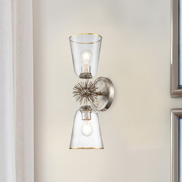 Lucas McKearn Staring 2 Light Sconce, Silver Leaf/Clear/Gold Trim