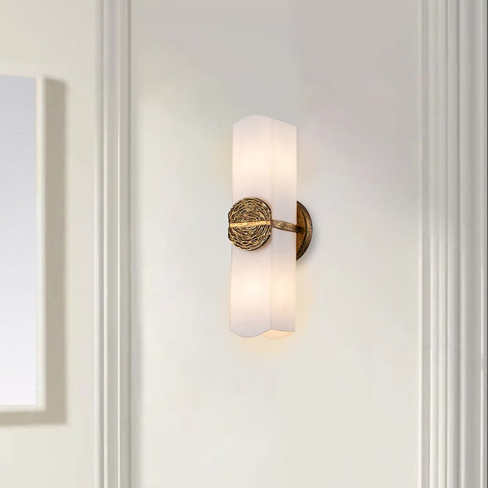 Lucas McKearn Elan 2 Light Sconce, Gold Leaf/Opal Etched