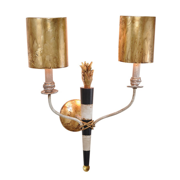 Lucas McKearn Flambeau 2Lt Wall Sconce, Black/Gold Cream Taper Column - SC1027-2