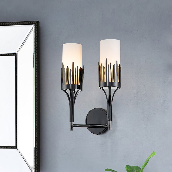 Lucas McKearn Sawgrass 2 Light Sconce, Matte Black/Opal Etched