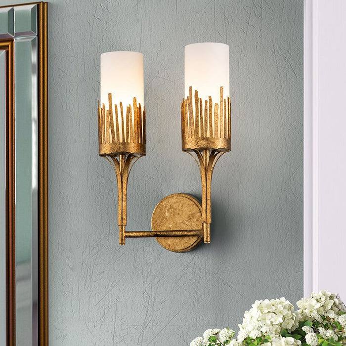 Lucas McKearn Sawgrass 2 Light Sconce, Gold Leaf/Opal Etched