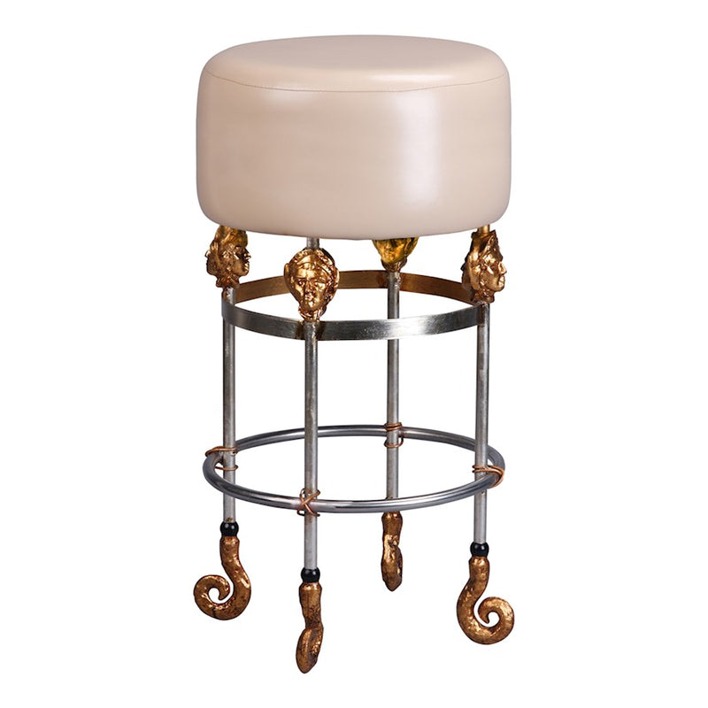Lucas McKearn Armory 31" Bar Stool, Chrome/Gold Accents/Black