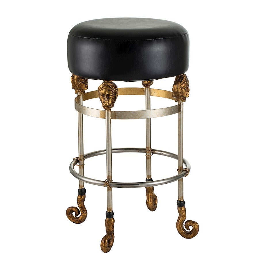 Lucas McKearn Armory 26" Bar Stool, Chrome/Gold Accents/Black - SI1051