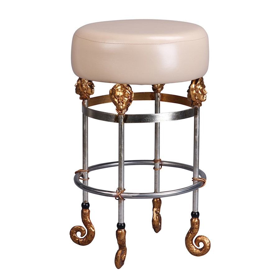 Lucas McKearn Armory 26" Bar Stool, Chrome/Gold Accents/Putty - SI1052