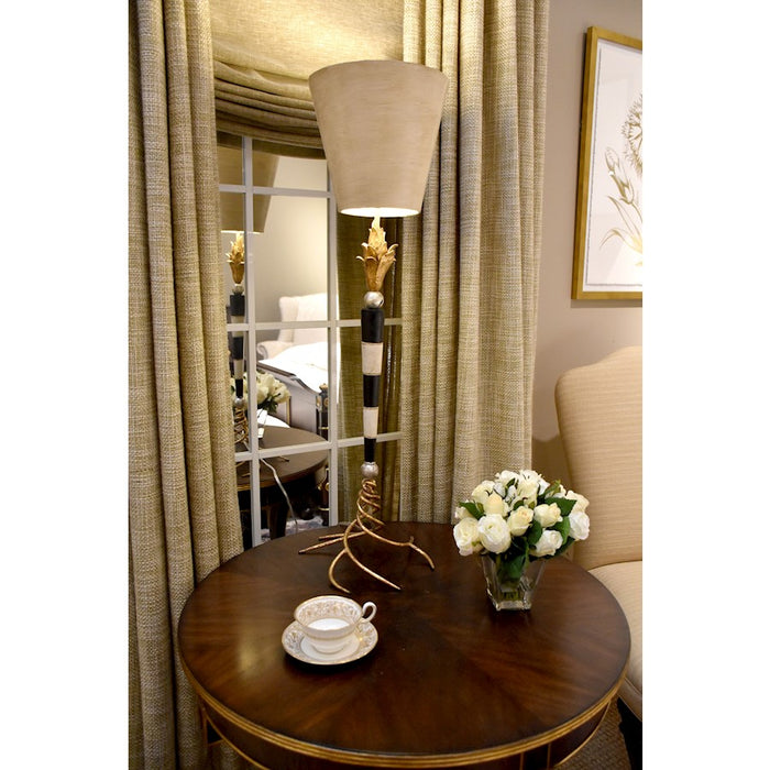 Lucas McKearn Flambeau 1Lt Buffet Lamp, Black/Cream Striped/Gold/Silver