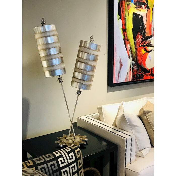 Lucas McKearn Nettle Luxe 2Lt Table Lamp, Silver Stripes/Cream Striped
