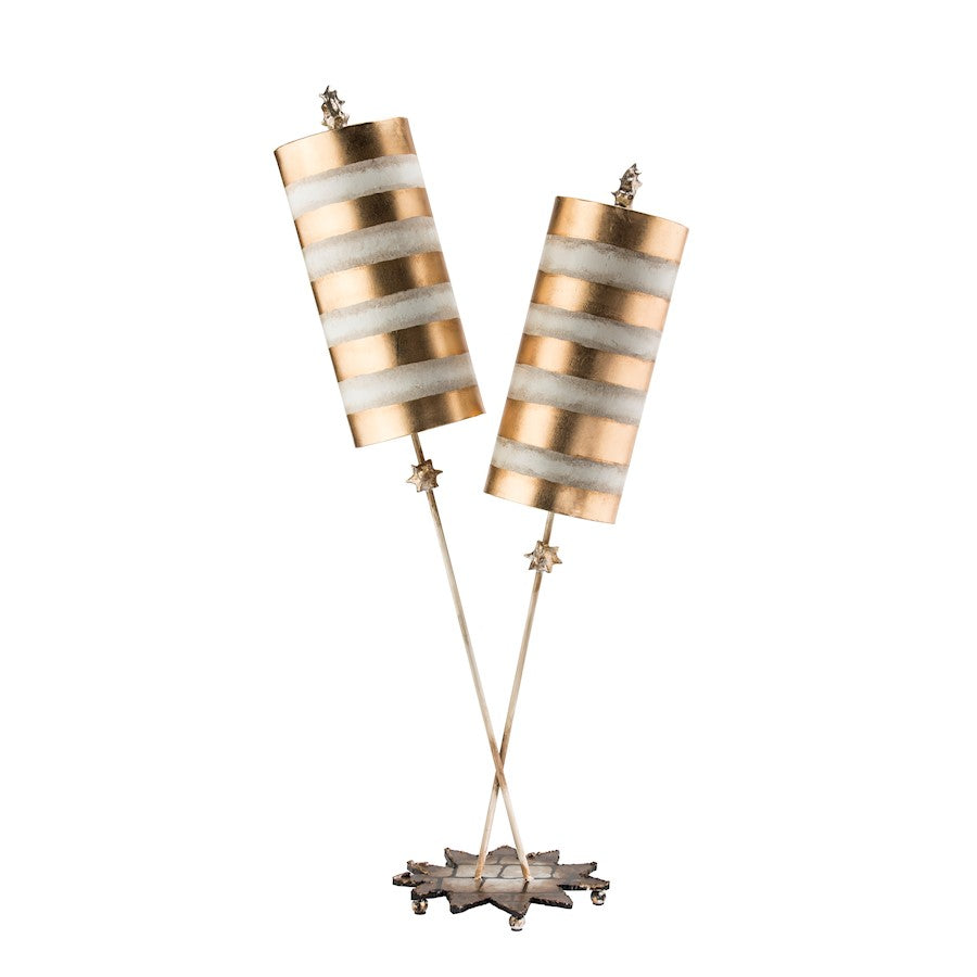 Lucas McKearn Nettle Luxe 2Lt Table Lamp, Gold Stipes/Taupe Drums - TA1030