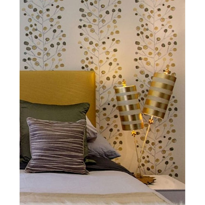 Lucas McKearn Nettle Luxe 2Lt Table Lamp, Gold Stipes/Taupe Drums