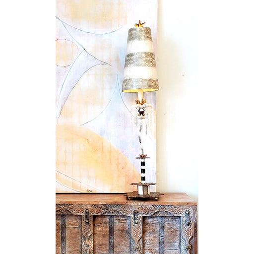 Lucas McKearn Birdland 1Lt Buffet Lamp, Black/Putty Striped/Gold/Cream