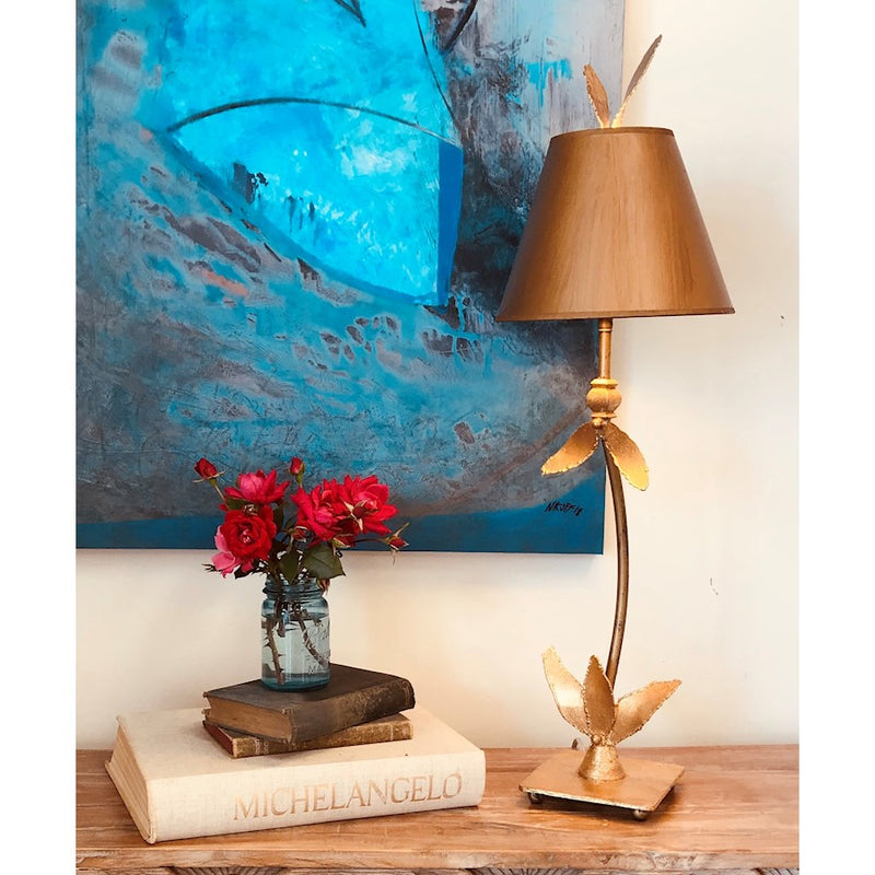 Lucas McKearn Red Bell Gold 1Lt Buffet Lamp, Gold Tapered Drum