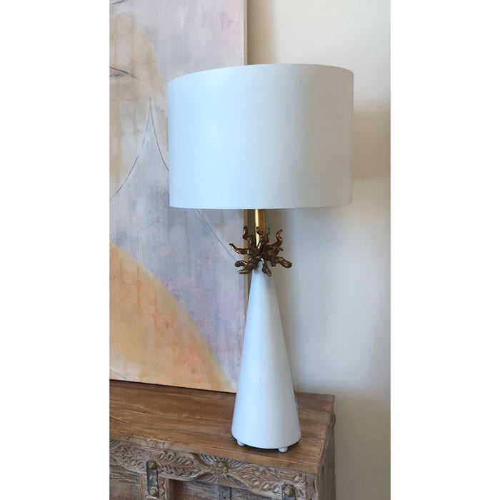 Lucas McKearn Flambeau 1Lt Table Lamp, French White Cone/Golded Anemone
