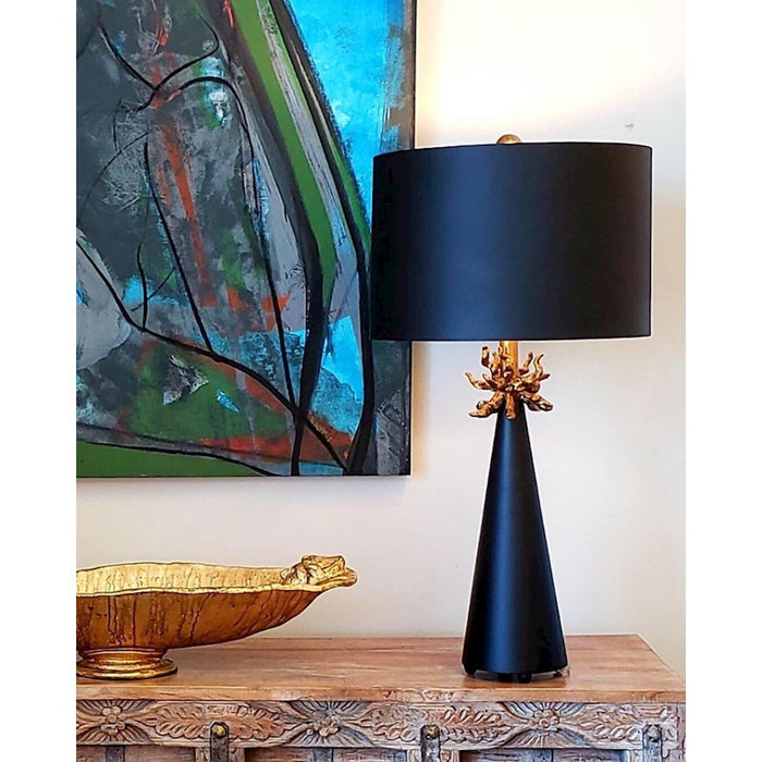 Lucas McKearn Flambeau 2Lt Table Lamp, Black Cone/Golded Anemone