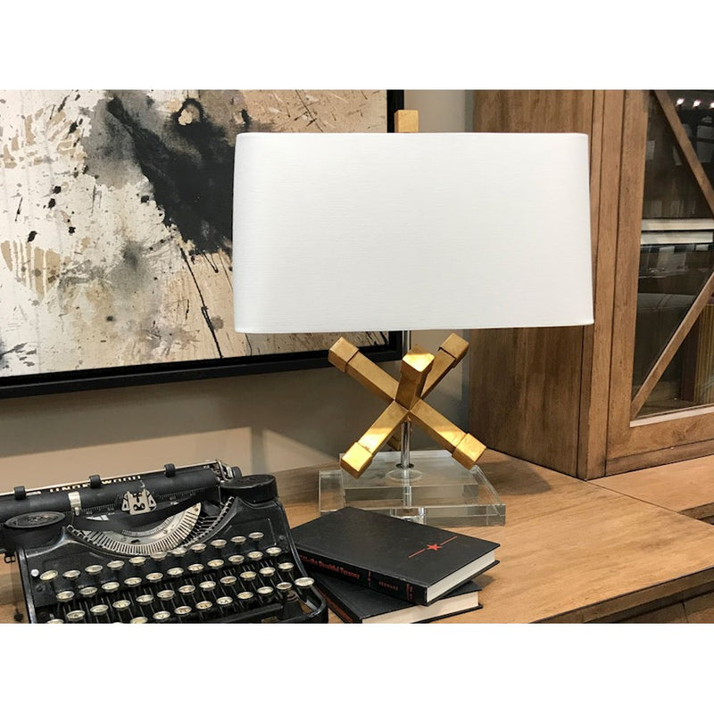 Lucas McKearn Jackson Square 1Lt Accent Lamp, Gold/Chrome/Cream Linen