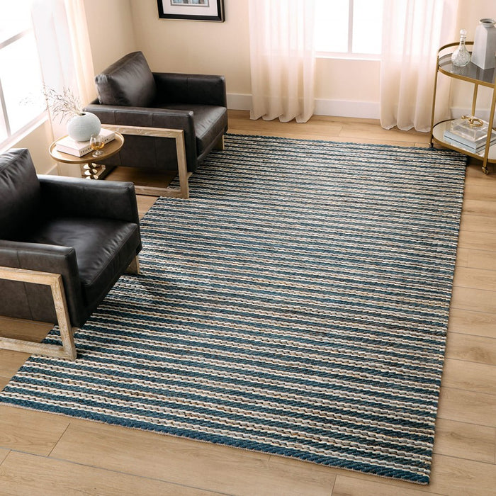Lavin Rugs N1013 Sanika 5'3"x7'6" Stripe Rug, Navy Blue/L.Grey/Blue