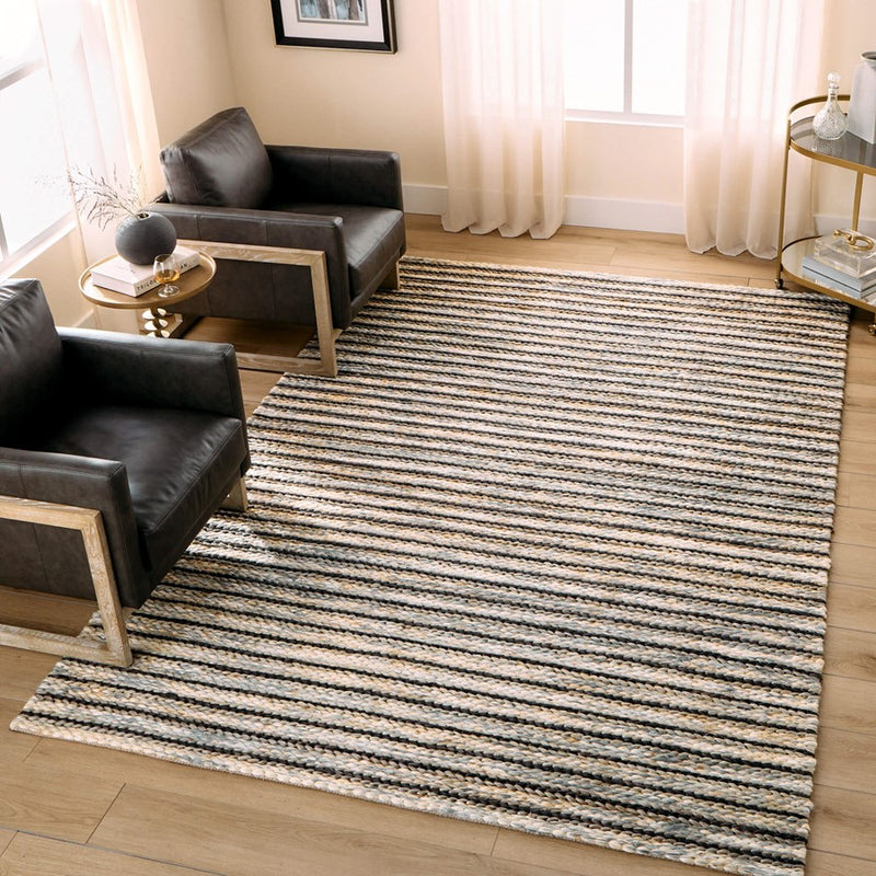 Lavin Rugs N1015 Sanika 2'x3' Stripe Rug, D.Grey/L.Grey/Silver/Blue