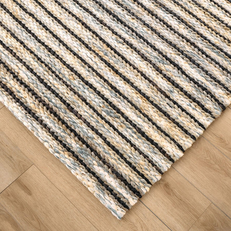 Lavin Rugs N1015 Sanika 2'x3' Stripe Rug, D.Grey/L.Grey/Silver/Blue