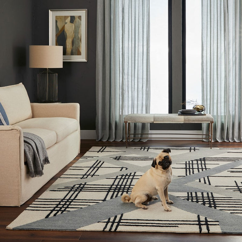 Lavin Rugs N2007 Sachin 2' x 3' Geometric Rug, Grey/Black/White