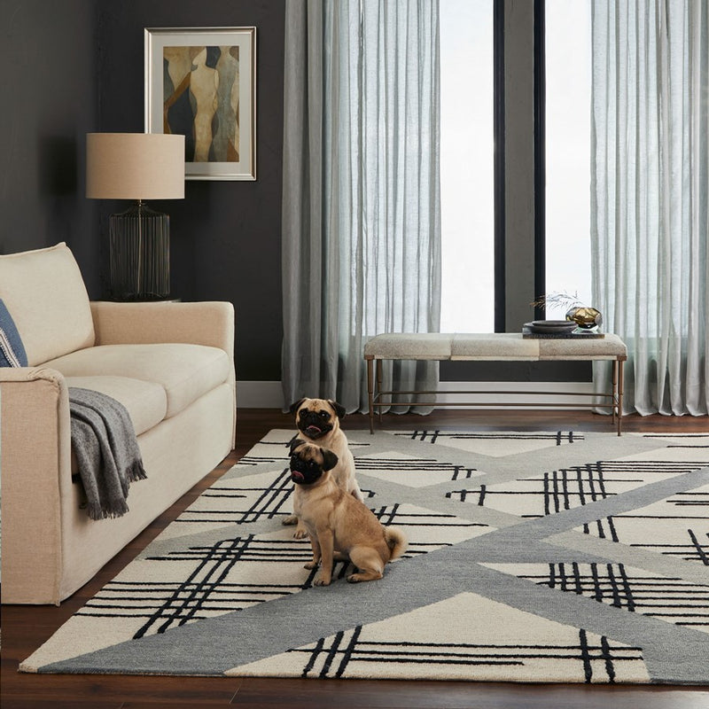 Lavin Rugs N2007 Sachin 2' x 3' Geometric Rug, Grey/Black/White
